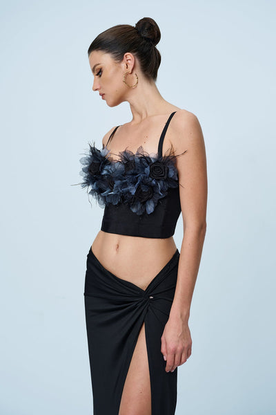 Anjali Çiçek Korse Üst Siyah