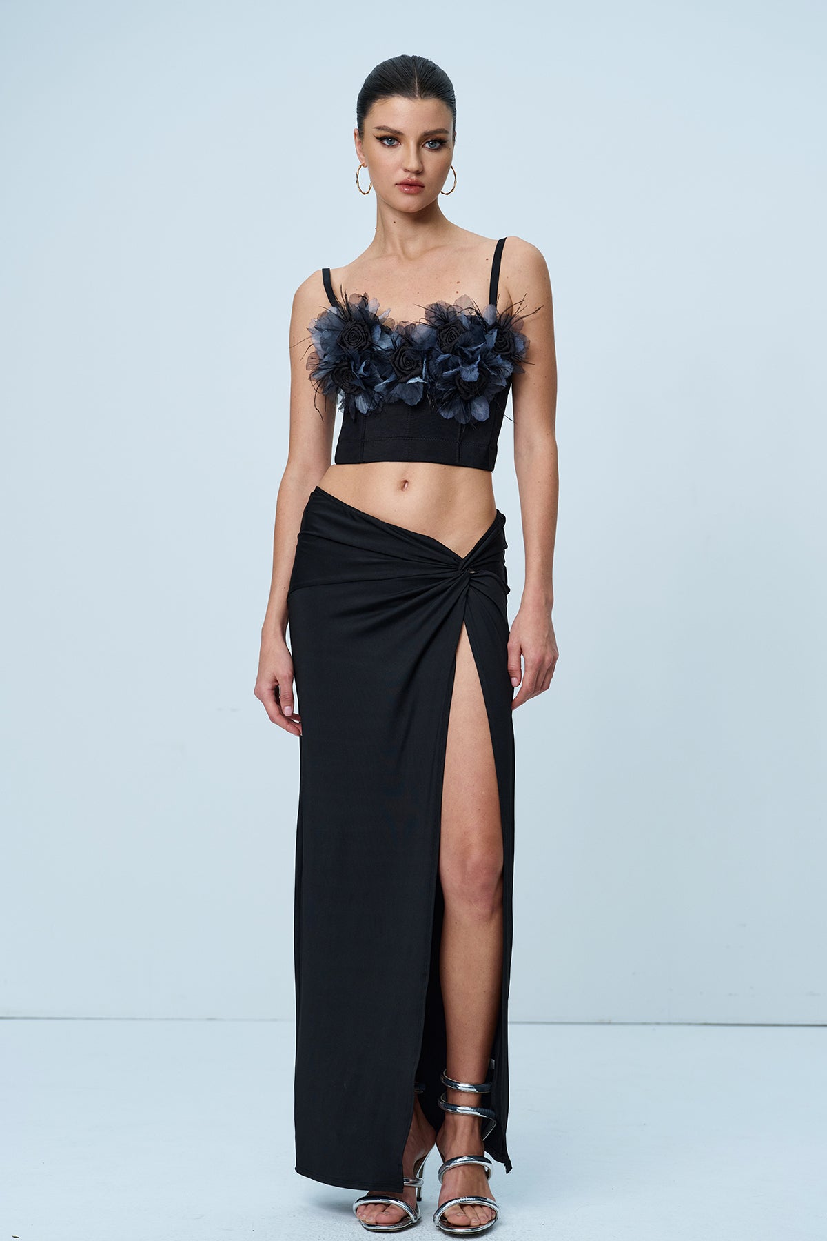 Anjali Çiçek Korse Üst Siyah