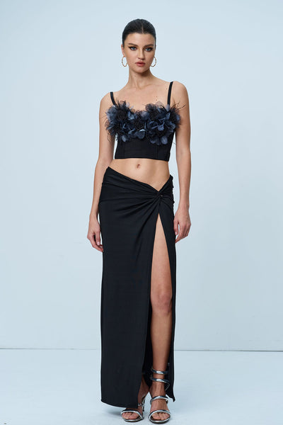 Anjali Çiçek Korse Üst Siyah